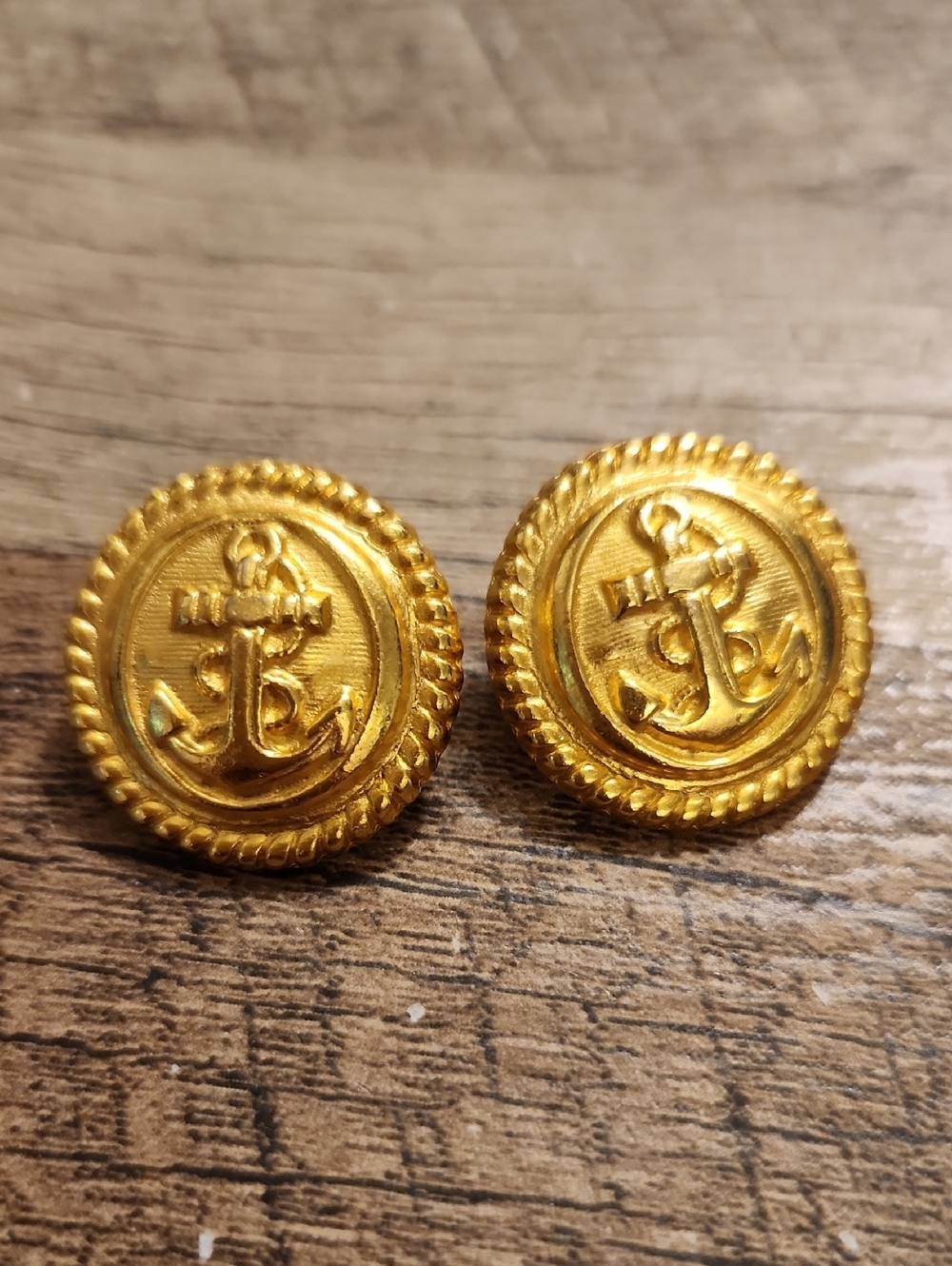 Robert Rose Nautical Anchor Gold Button Earrings
